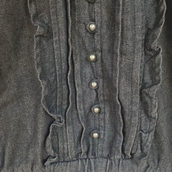 579 Small Strapless black Denim Jumpsuit Lightweight‎ Faux Buttons Jogger Pullon - Picture 6 of 11